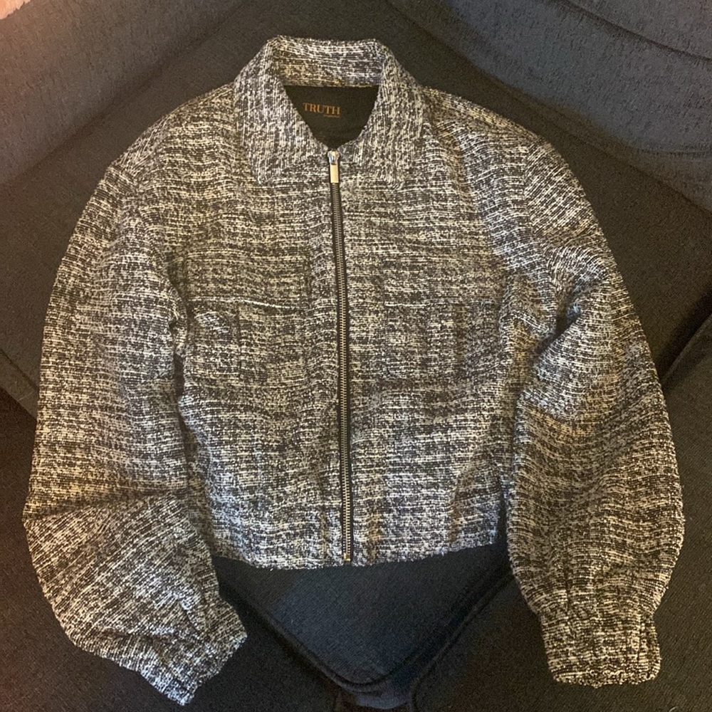 TRUTH by Republic Tweed Recycled Yarn Cropped Jacket Zip Up